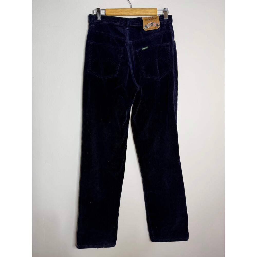 Vintage blue Chevignon corduroy pants with leather brand patch Sz 30